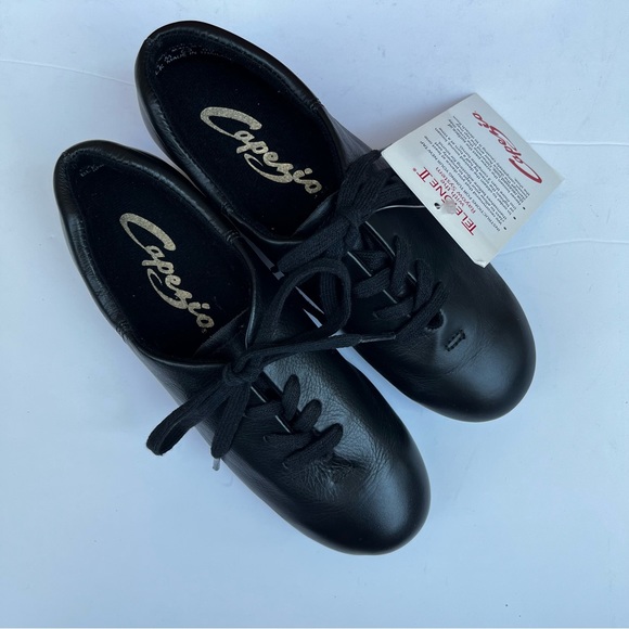 CG09 Capezio Premiere Black Leather Tap Shoes Women’s 4.5 Fit Child 2-2.5 New - Picture 5 of 14
